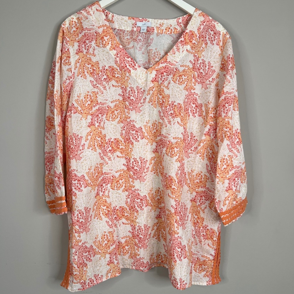 J. Jill Linen Cotton Tunic Top Coral Reef Orange Womens XL‎ Boho Coastal Resort